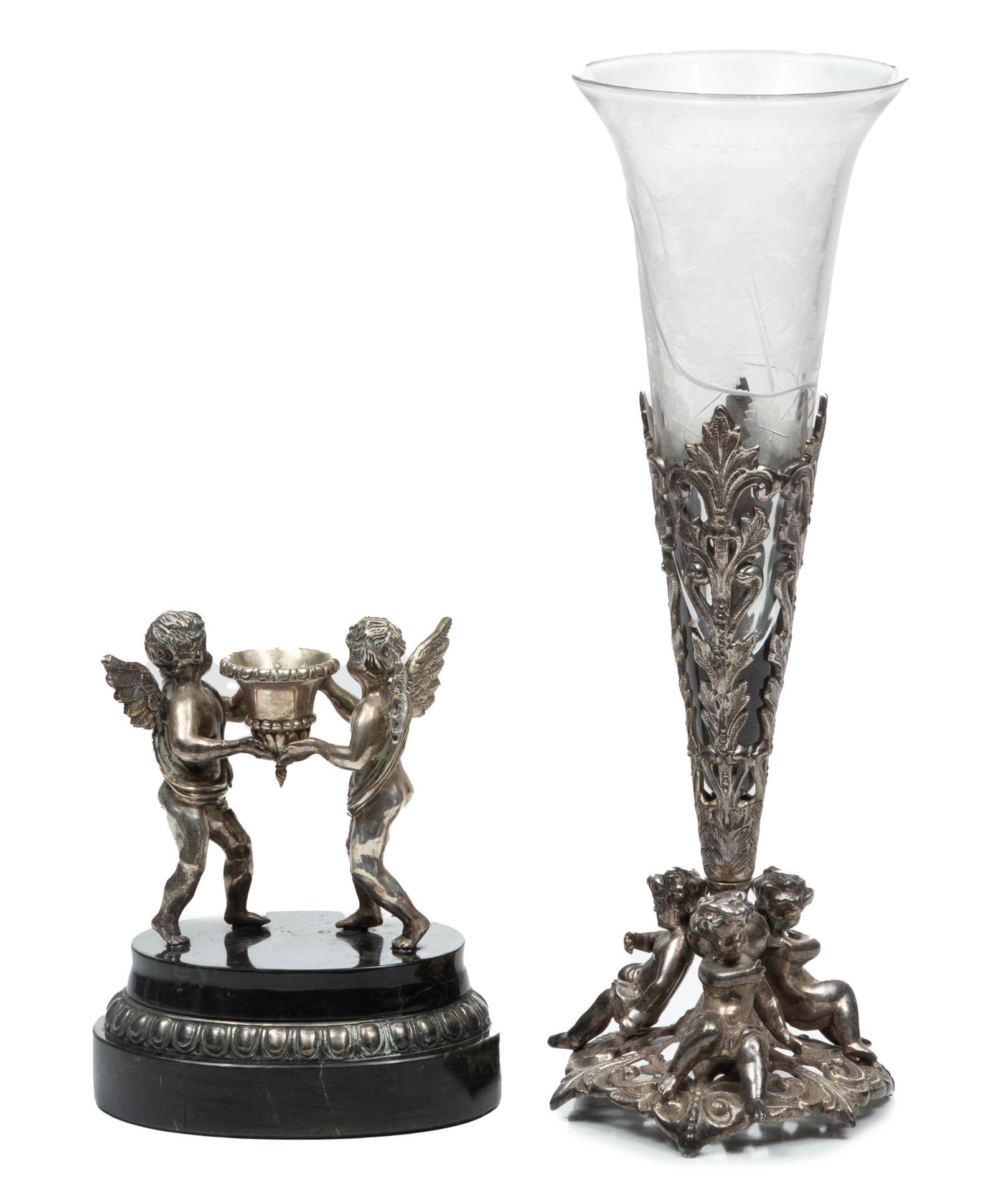 Cherub Form White Metal Vase & Candlestick, H 14'' Dia. 4.5'' (1 of 6)