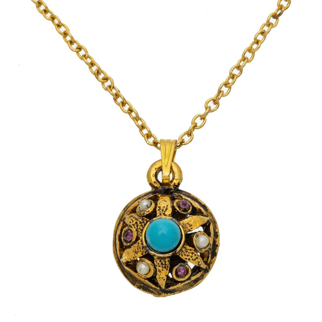 *14K Gold Necklace, Turquoise 7 Amethyst, Pearls L 16'' (1 of 3)