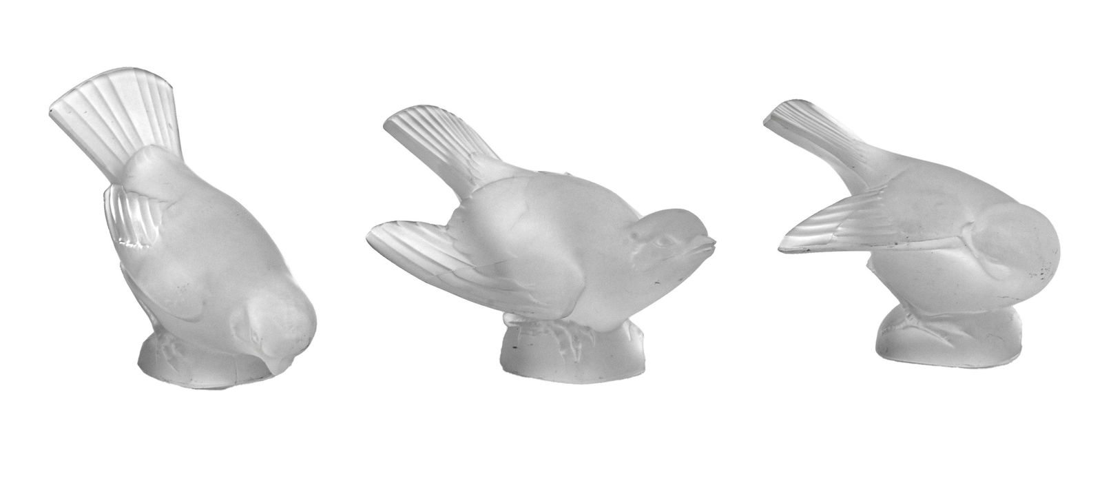 Lalique (French) Frosted Crystal Sparrow Figurines, H 4'' W 2.5'' L 4.5'' 3 pcs (1 of 5)