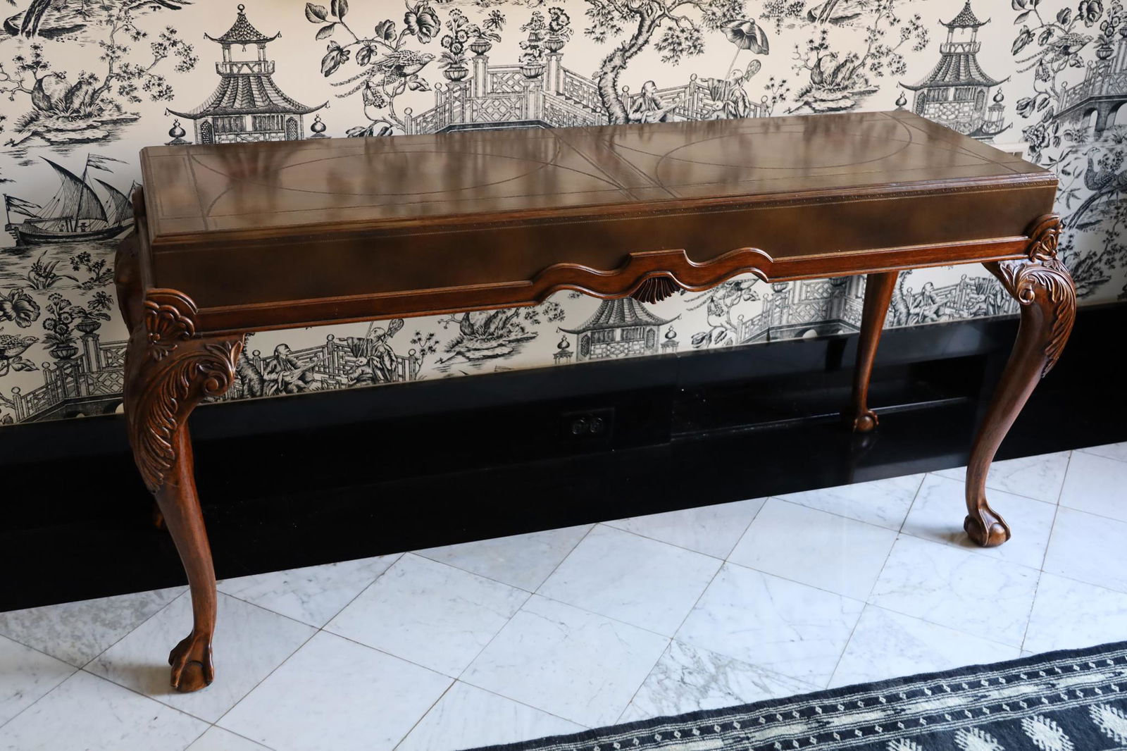 Maitland-Smith (British) Mahogany Leathertop Console Table, H 28'' W 60'' Depth 22'' (1 of 3)