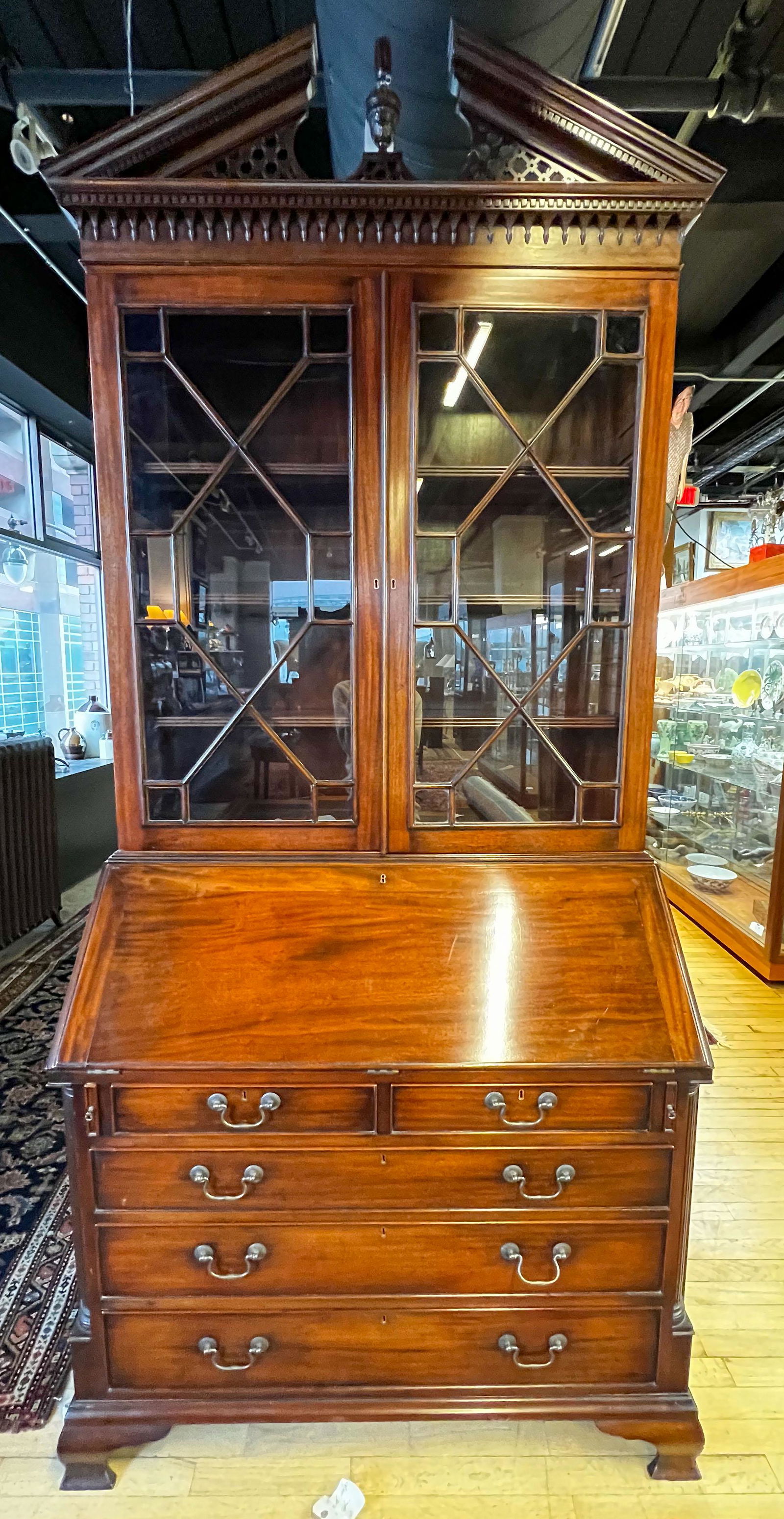 Georgian Style Mahogany Secretary Bookcase Desk, H 102'' W 44'' Depth 21.5'' (1 of 7)