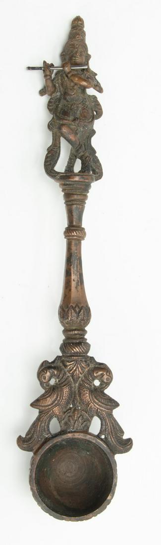 Indian Bronze Ceremonial Spoon, W 2", L 10" (1 of 2)
