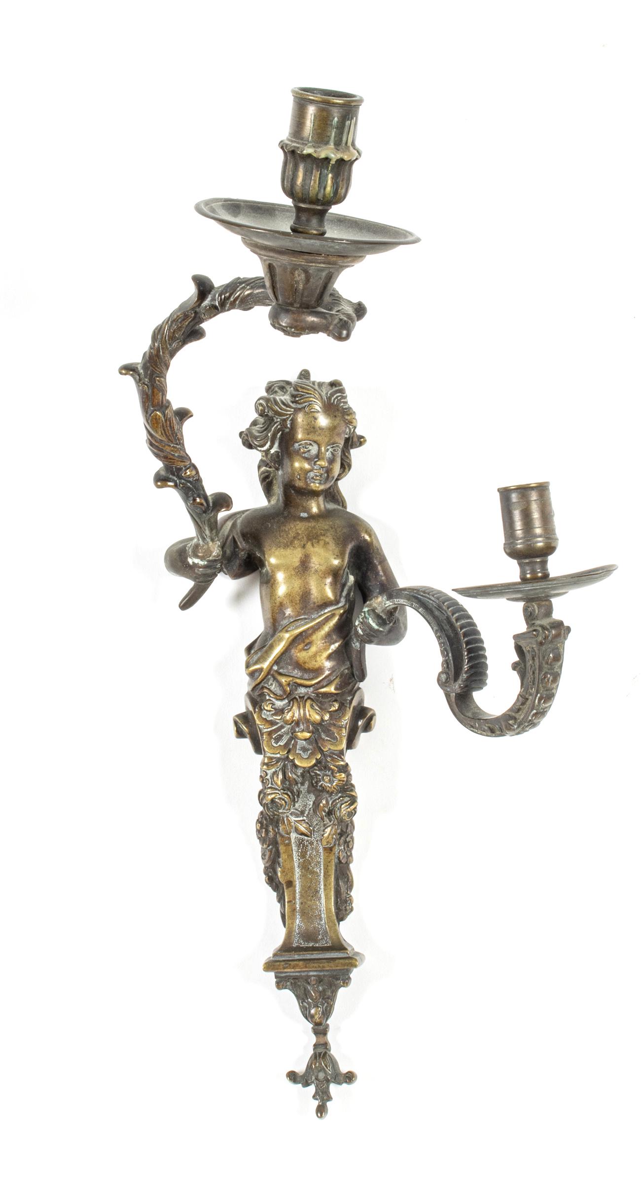 French Bronze Figural Sconce, C. 1900, H 17'' W 8'' Depth 8.75'' (1 of 4)