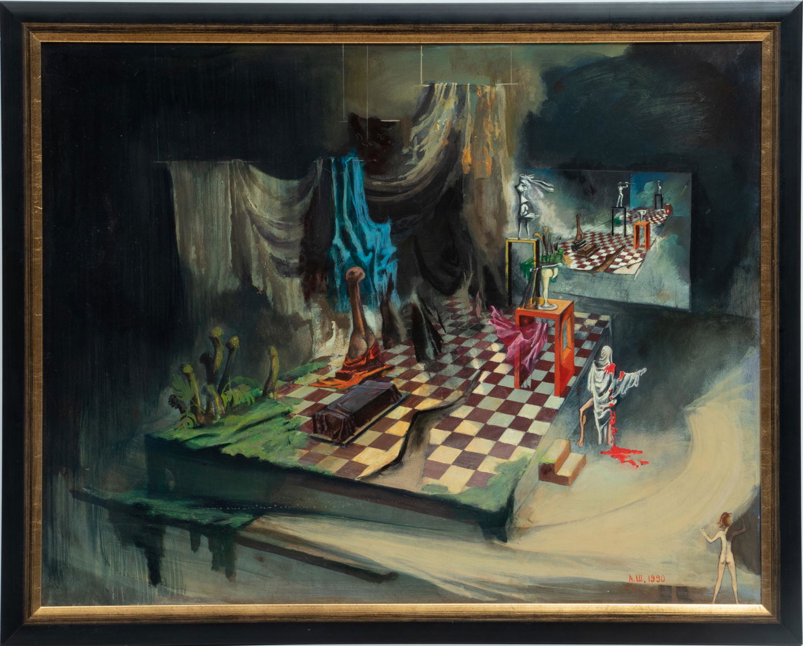 Anatoliy Shapiro (Russian-American, 20th C.) Tempera On Masonite, 1990, Sketch For The Play (1 of 5)