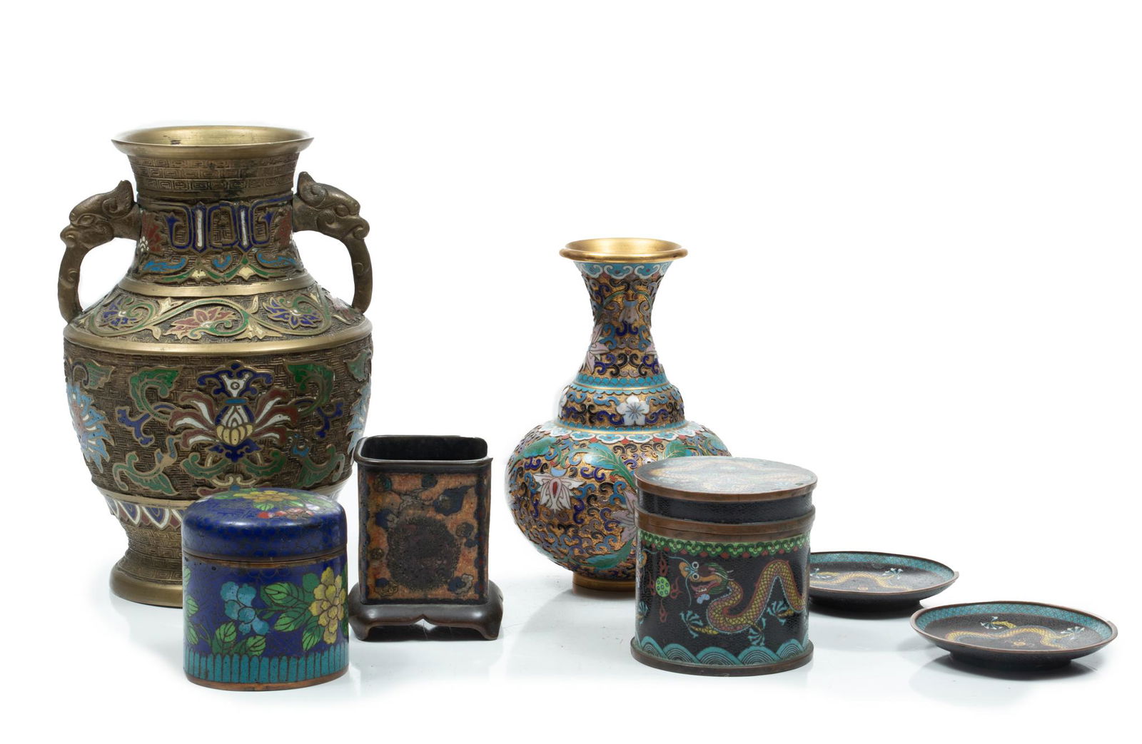 Chinese CloisonnÃ© And ChamplevÃ© Grouping H 9.5'' 7 pcs (1 of 9)