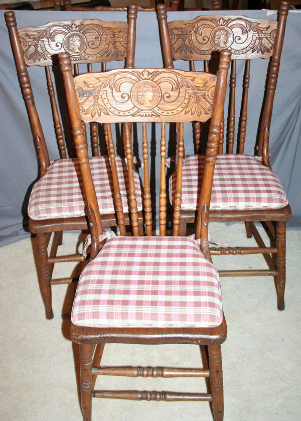 020119 AMERICAN ANTIQUE OAK, SPINDLE BACK SIDE CHAIRS,