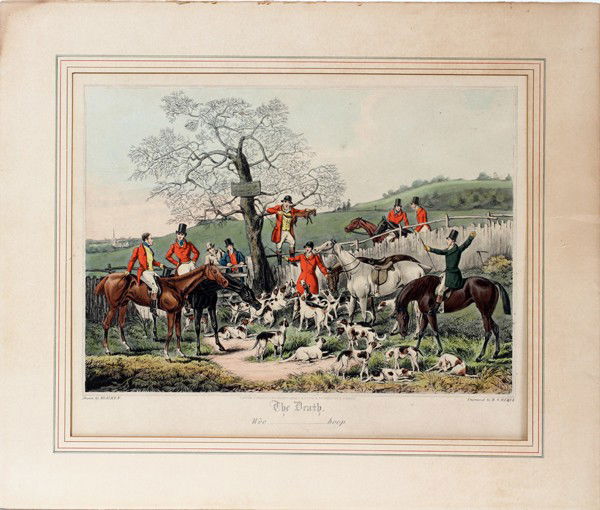 ENGRAVING BY R.G. REEVE, 10" X 14" (IMAGE),: AFTER HENRY THOMAS ALKEN, ENGRAVING BY R.G. REEVE, 10" X 14" (IMAGE), 'THE DEATH':Original drawing by H. Alken, engraved by R.G. Reeve, London Publishers Brall & Sons. Unframed.