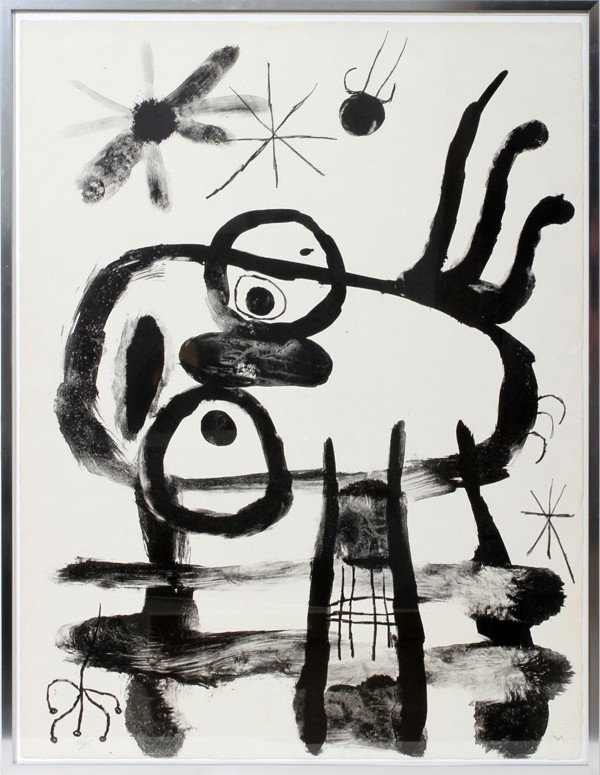 JOAN MIRO LITHOGRAPH, 1961, 26" X 20", : JOAN MIRO [SPANISH 1893-1983], LITHOGRAPH, 1961, 26" X 20", "ALBUM 19", PLATE 19:Signed and numbered 17/75. Maeght printer and publisher. Framed under glass. Reference: 330 (MA 262), Mourlot
