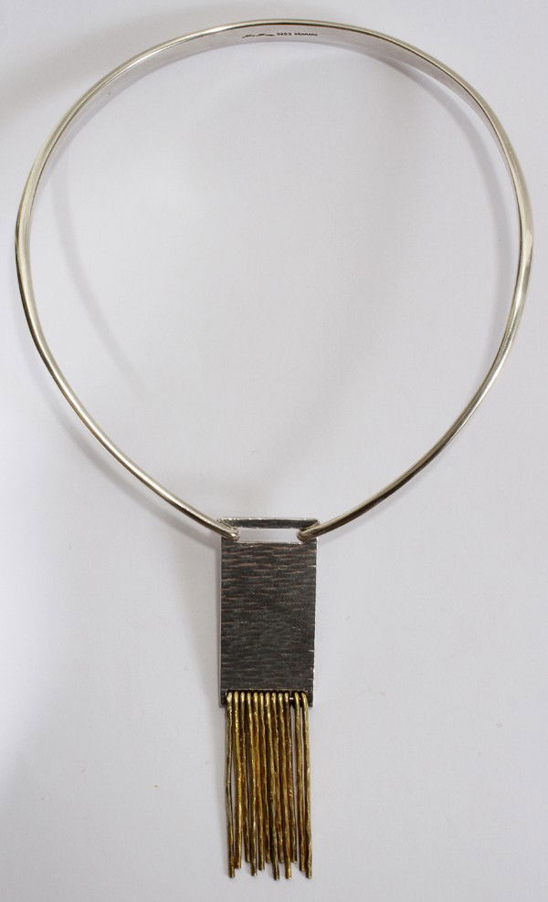 HANS HANSEN, 925 SILVER NECKLACE & PENDANT, TWO: HANS HANSEN, 925 SILVER NECKLACE & PENDANT, TWO:One open necklace and a separate pendant. Both pieces are inscribed "Hans Hansen 925S DENMARK." Diameter of the necklace is 5 1/2." Pendant measures L 3