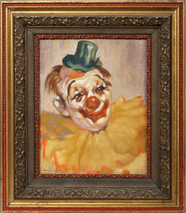 HOFFER, MODERN OIL ON CANVAS, 20" X 16", CLOWN: HOFFER, MODERN OIL ON CANVAS, 20" X 16", CLOWN:Partially illegibly signed lower left, (Franz?) Hoffer; framed.