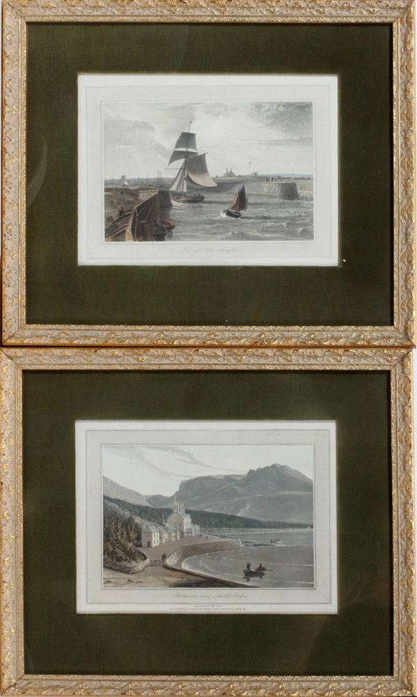 WILLIAM DANIELL ENGRAVINGS, TWO, 1823 & 1828,: WILLIAM DANIELL (BRITISH, 1769-1837), ENGRAVINGS, TWO, 1823 & 1828, 9" X 11 1/2" (IMAGE):Including 1 image of "Pier at Little Hampton" and 1 image depicting "Balmacarro-house, Lochalsh Roshire". Both
