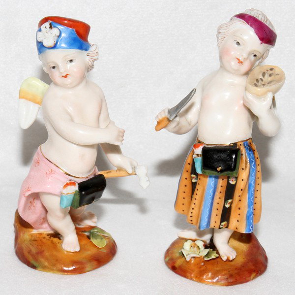 AUGUSTUS REX PORCELAIN FIGURES, LATE 19TH C.: AUGUSTUS REX PORCELAIN FIGURES, LATE 19TH C., PAIR, H 3 1/2":Each marked in blue under glaze (see additional photo).