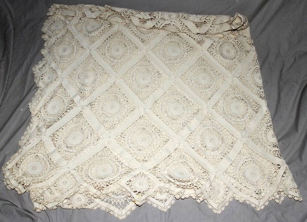 CROCHET TABLE CLOTH, 98" X 98": CROCHET TABLE CLOTH, 98" X 98":98" x 98". Hand made circa 1930.