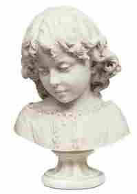 Eugenio Lombardi (Italian, 1853-1912) Marble Bust, Young Girl, 1883, H 16'' (1 of 7)