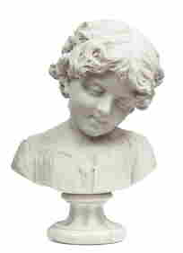 Eugenio Lombardi (Italian, 1853-1912) Carrera Marble Bust, 1883, Young Boy, H 16'' (1 of 9)