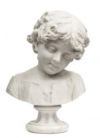Eugenio Lombardi (Italian, 1853-1912) Carrera Marble Bust, 1883, Young Boy, H 16'' (1 of 9)