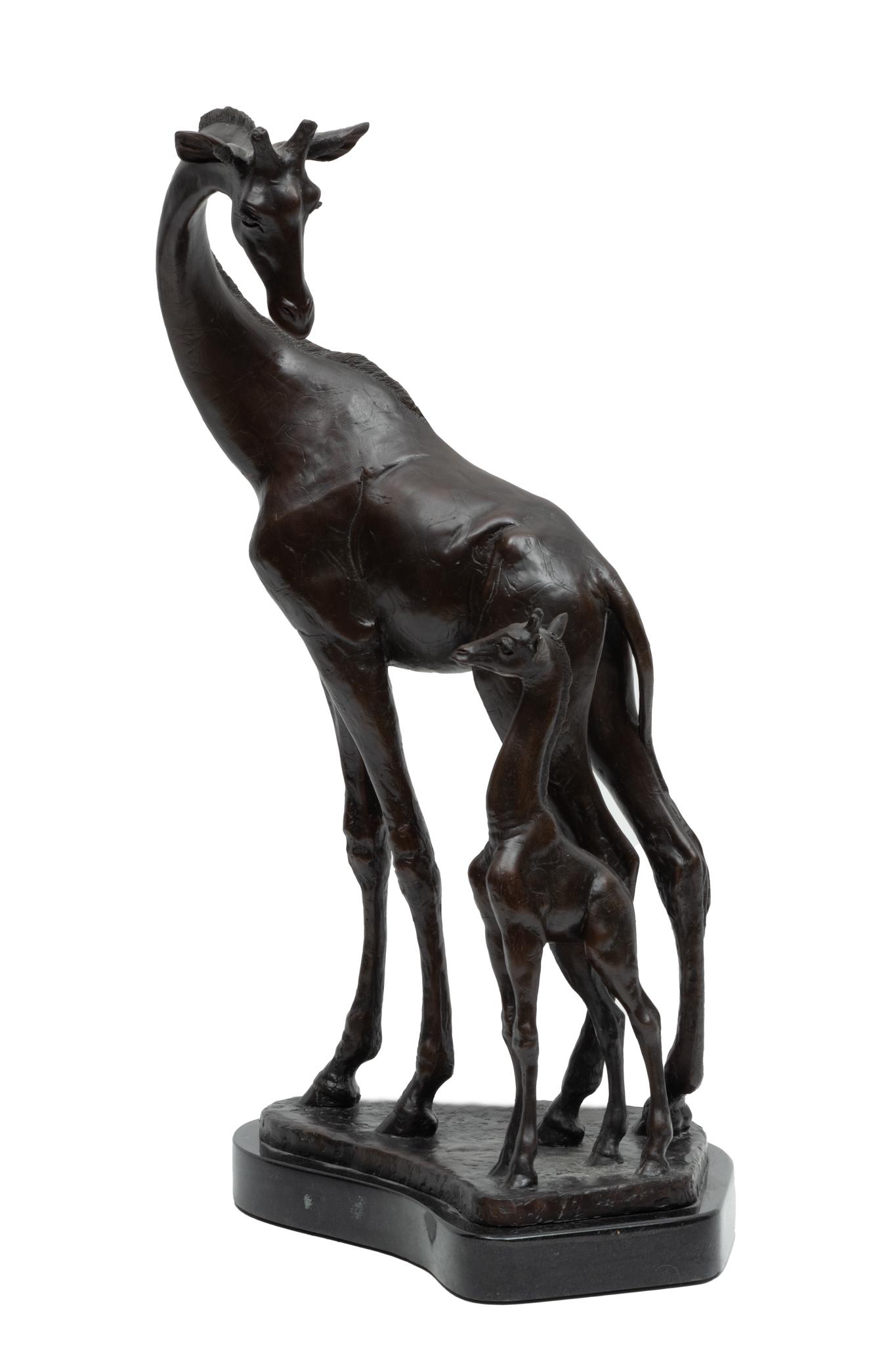 Sharon Sommers (American, 1938-2008) Bronze Giraffe Sculpture, "A Mother's Love", H 20'' W 9.5'' (1 of 6)