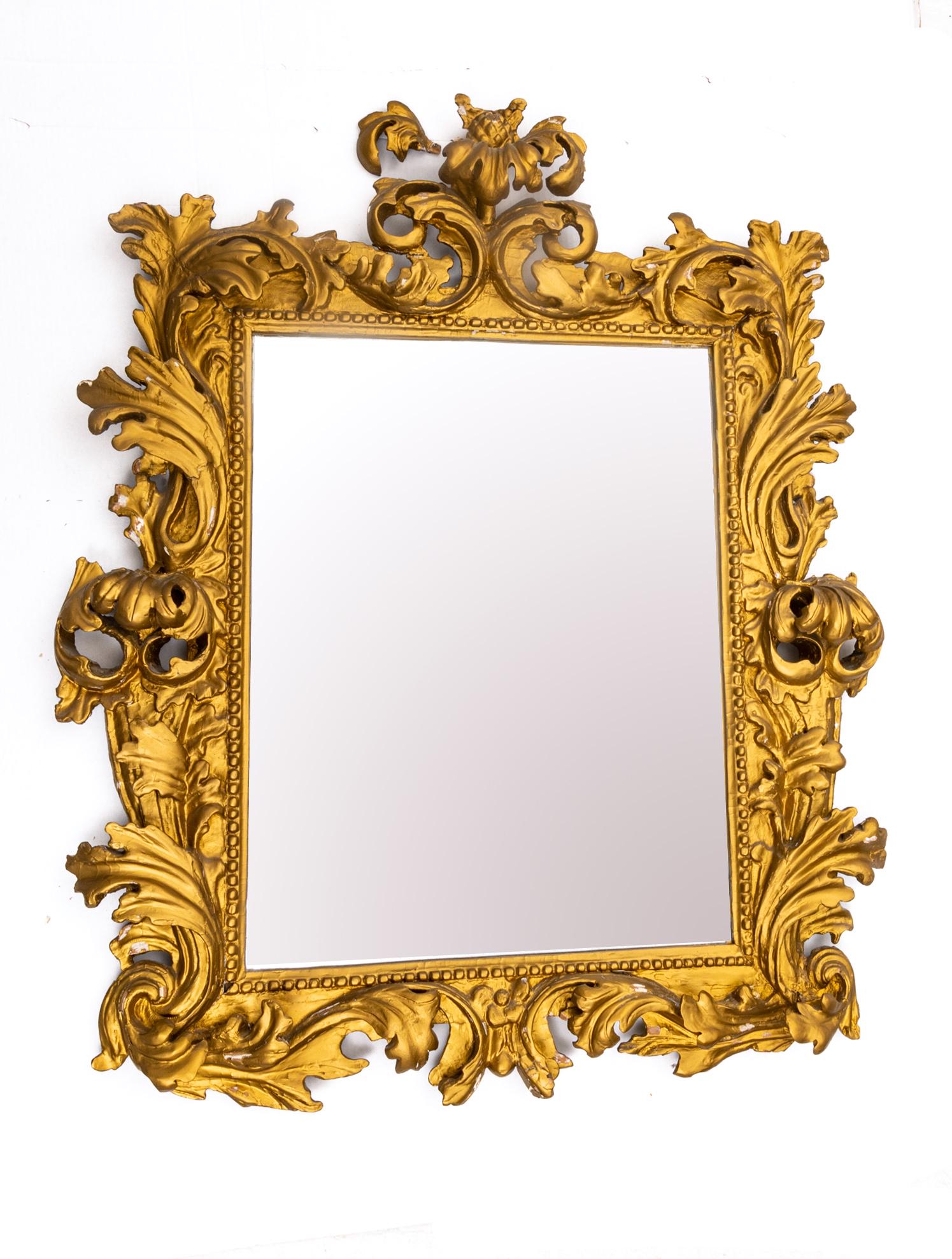 Florence, Italy, Gold Leaf, Carved Wood Wall Mirror, C. 1920, H 48'' W 40'' (1 of 3)