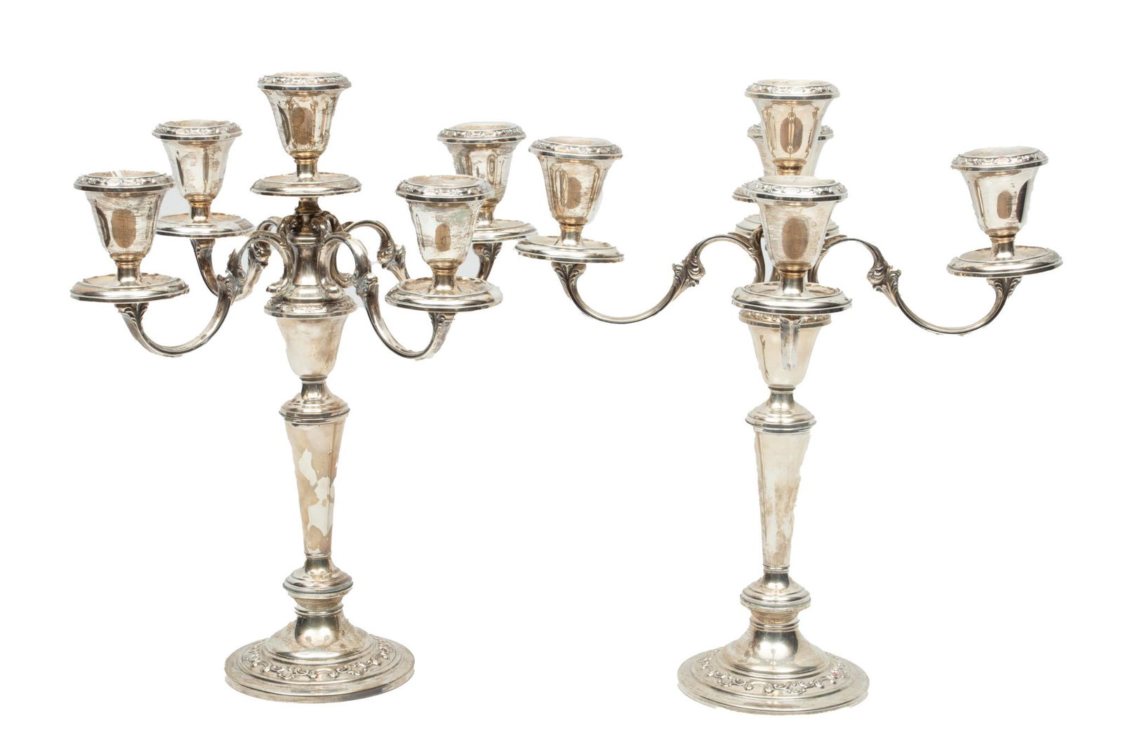 Gorham (American, 1831) Weighted Sterling Silver Candelabra, H 14'' Dia. 12'' 1 Pair (1 of 5)
