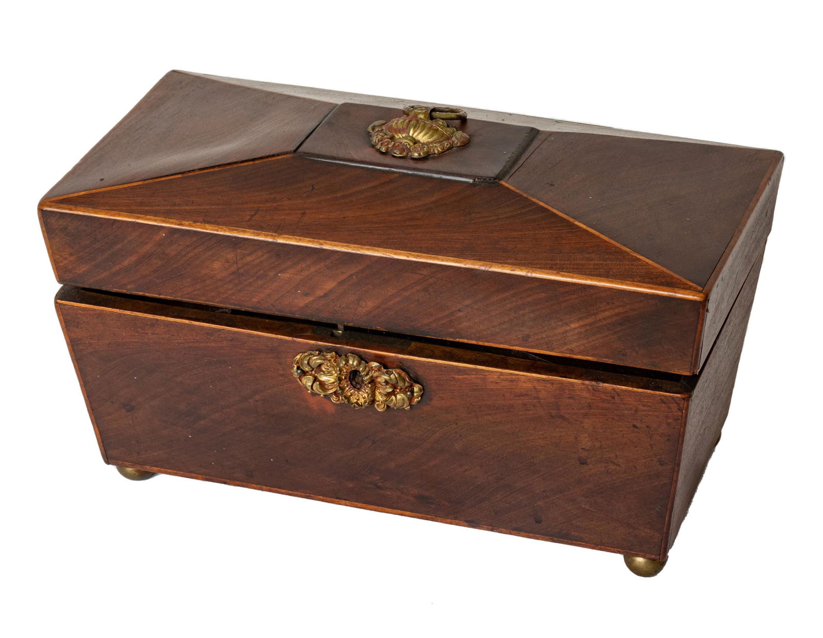 Mahogany Tea Caddy, 19Th C., H 6", W 9 1/2" (1 of 3)