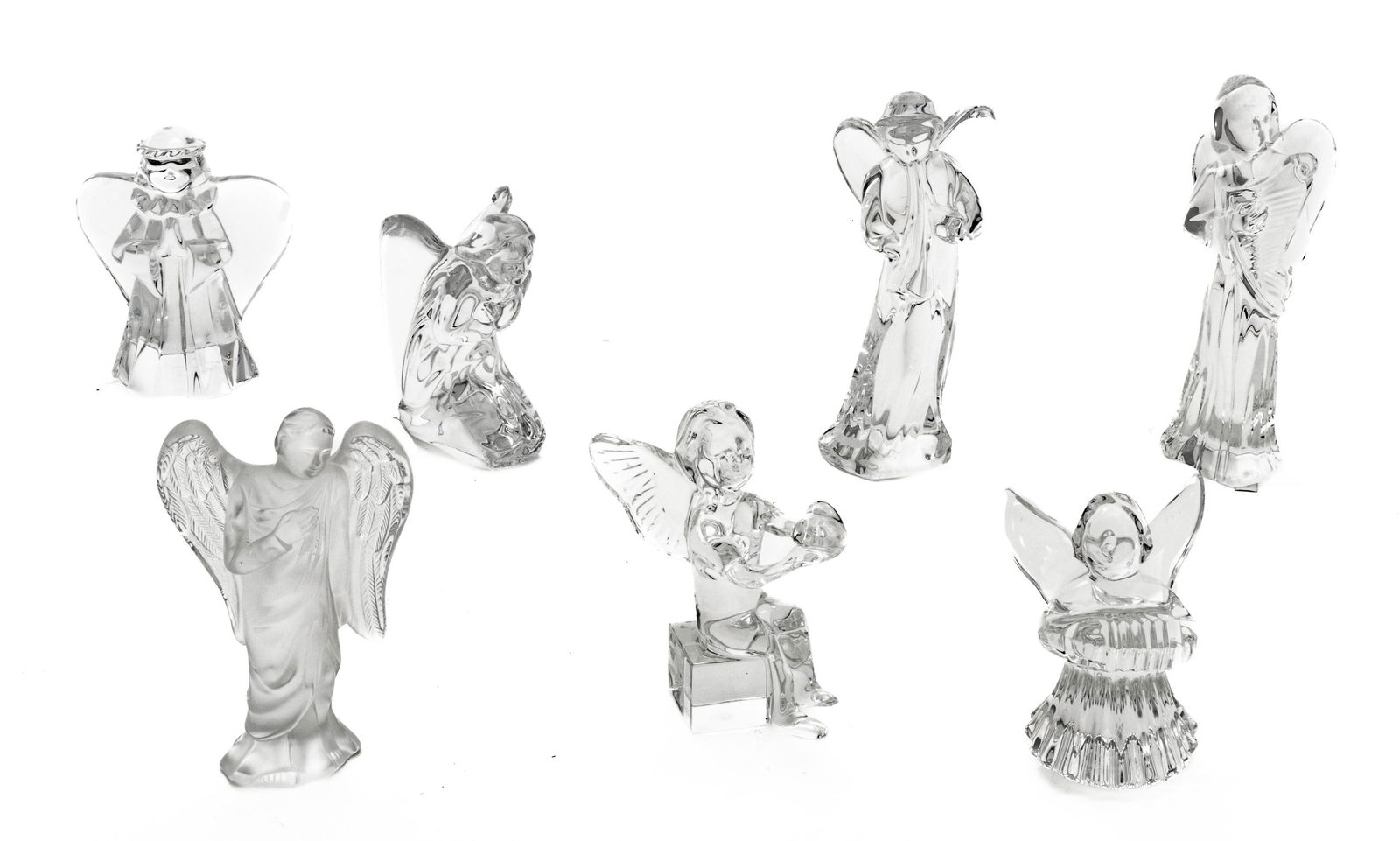 Baccarat (French, 1764) & Lalique (French, 1888) Crystal Christmas Angel Figurines, H 6.5'' W 2.75'' (1 of 5)