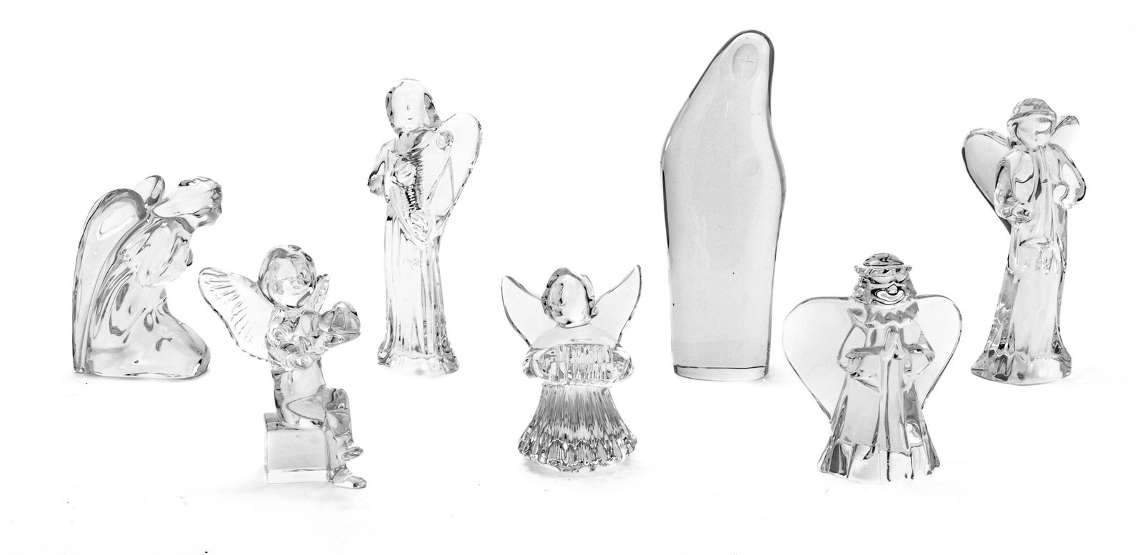 Baccarat (French, 1764) Crystal Christmas Angel Figurines, H 7.5'' W 2.75'' 7 pcs (1 of 5)