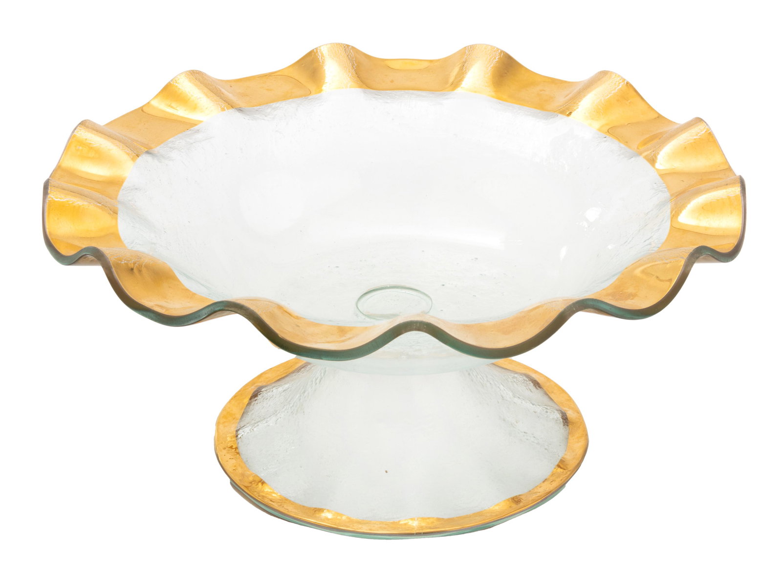 Annie Glass Compote, Wavy Gold Edge H 6'' Dia. 13'': "Annie" Glass Compote, Wavy Gold Edge H 6'' Dia. 13'' | California made. 22K gold decoration.