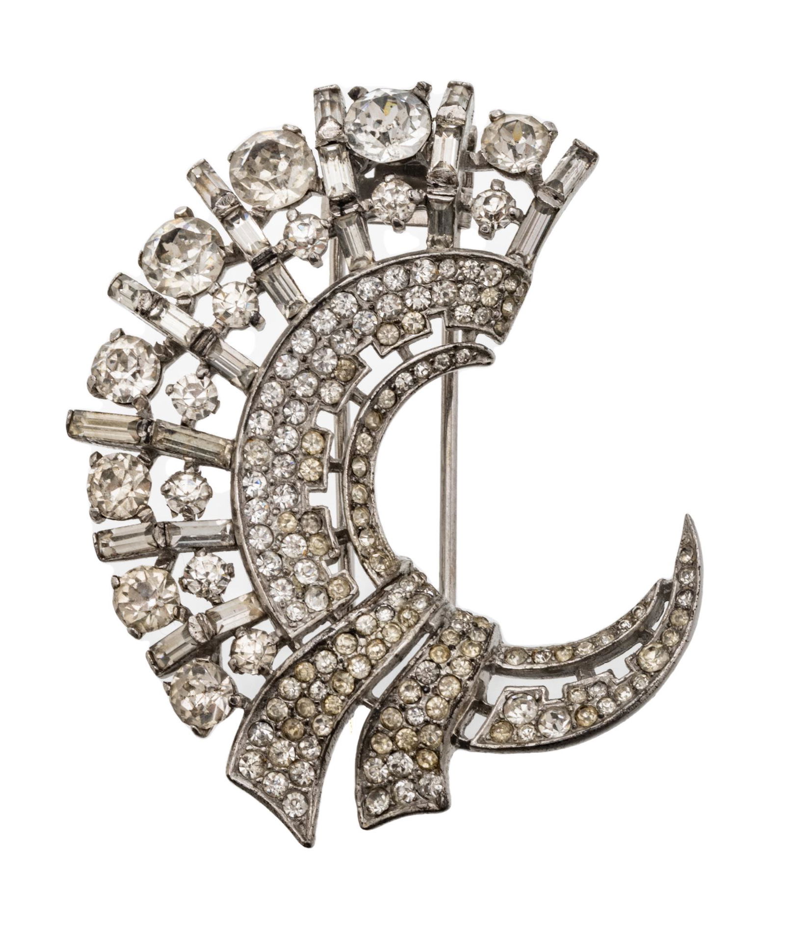 Trifari Crescent Form Sterling Silver Brooch, H 1.75'' W 2'' 23g (1 of 3)