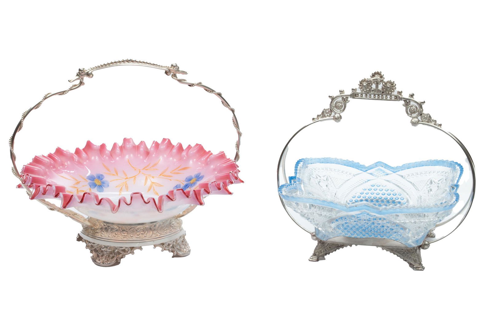 Meriden & Poole Co. Silver Plate Frames With Glass Centerpiece Baskets C. 1880, H 9'' Dia. 11'' 2 (1 of 6)