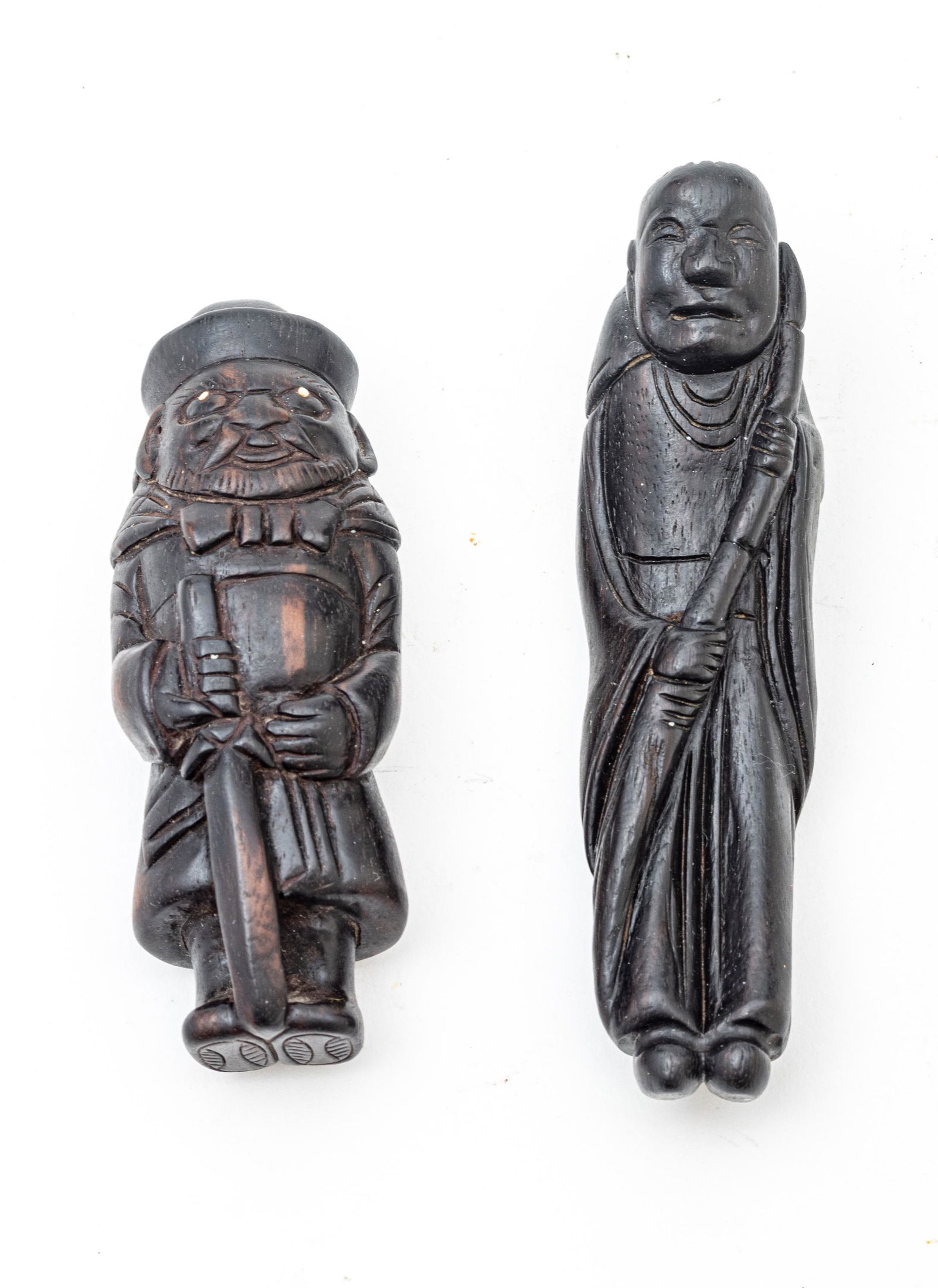 Japanese  Carved Wood Netsukes C. 19th.c., L 3.7'' 2 pcs (1 of 4)