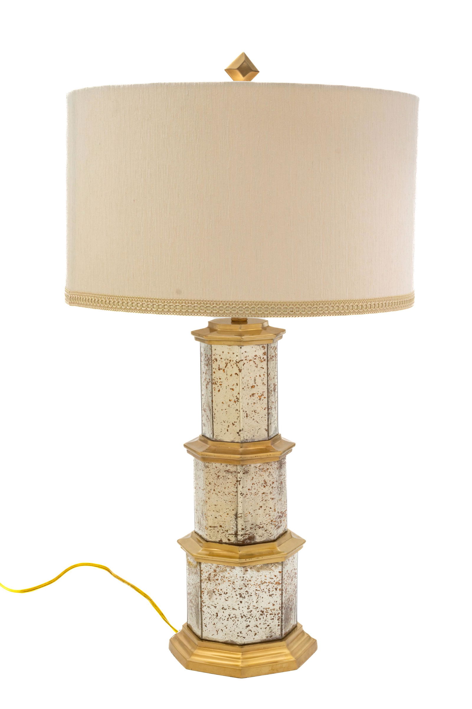 Frederick Cooper Art Deco Tiered Octagonal Lamp, Silvered Patina H 32'': Frederick Cooper Art Deco Tiered Octagonal Lamp, Silvered Patina H 32'' | Large scale table lamp.Provenance: The estate of a prominent Lakeshore Drive, Grosse Pointe, MI private collector.