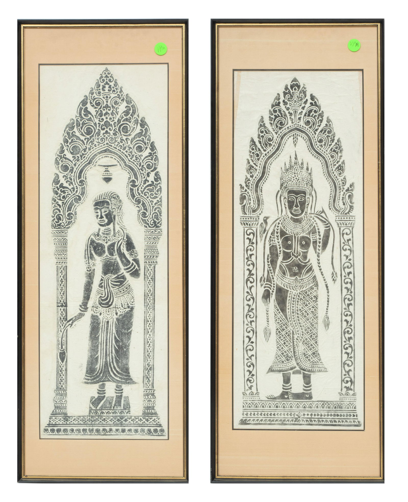 Pair of Asian Temple Rubbings, H 28.5'' W 10.25'' (1 of 7)