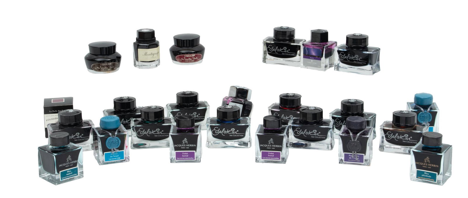 Edelstein, Jacques Herbin, Sailor, Caran D'Ache, And Sailor Ink, 24 pcs: Edelstein, Jacques Herbin, Sailor, Caran D'Ache, And Sailor Ink, 24 pcs | Including: 11 Edelstein, 8 Jacques Herbin, 2 Sailor, 2 Caran D'Ache, and 1 Montegrappa.