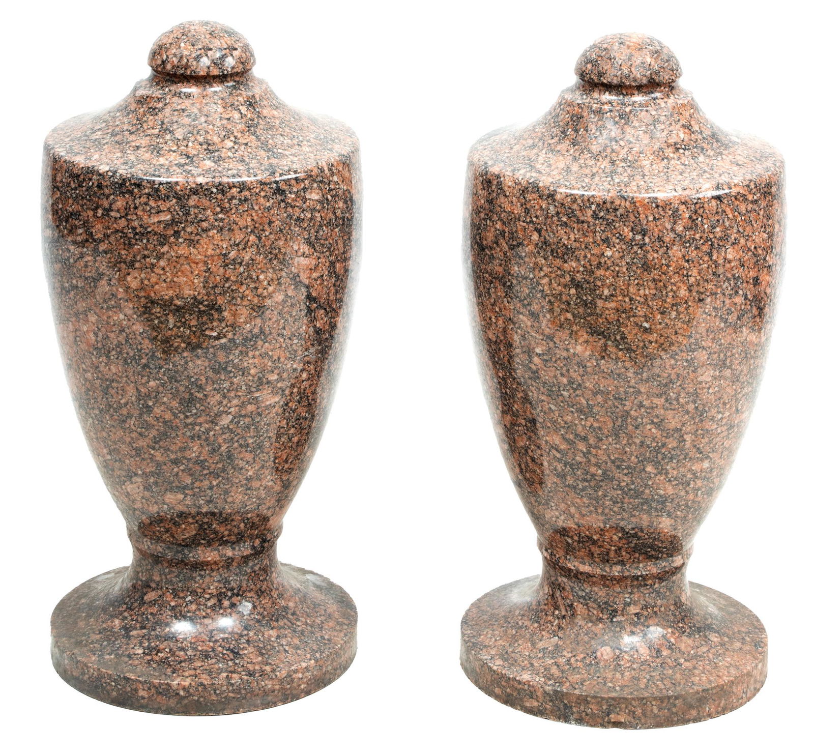 Polished Red With Black Granite Urns H 26'' Dia. 12'' 1 Pair (1 of 2)