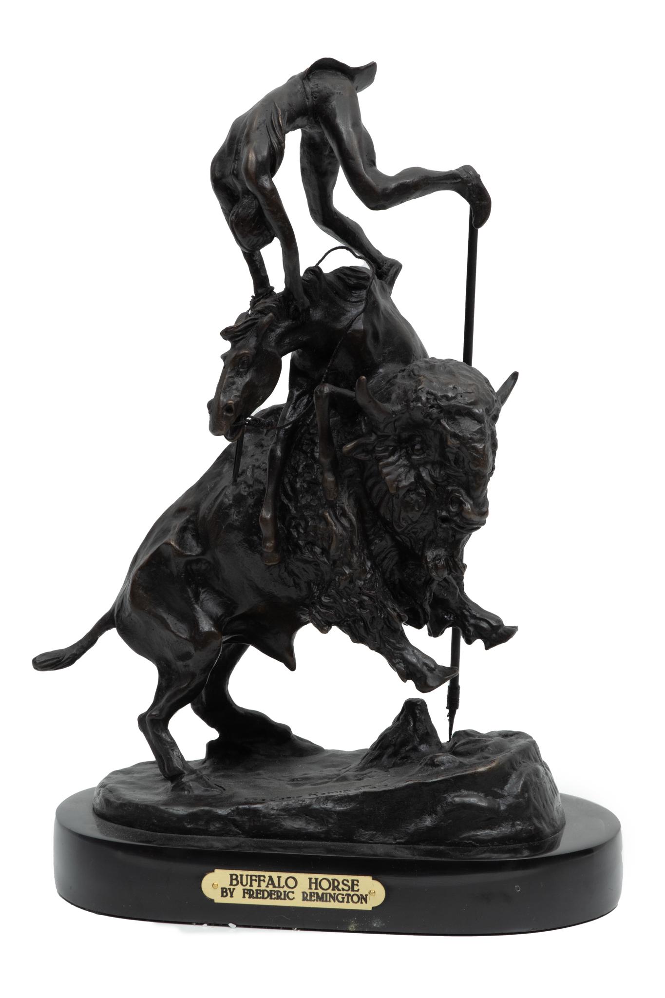 After Frederic Remington Bronze Sculpture "Buffalo Horse",  Later 20th C., H 14.5'' W 4.5'' L 10'' (1 of 6)