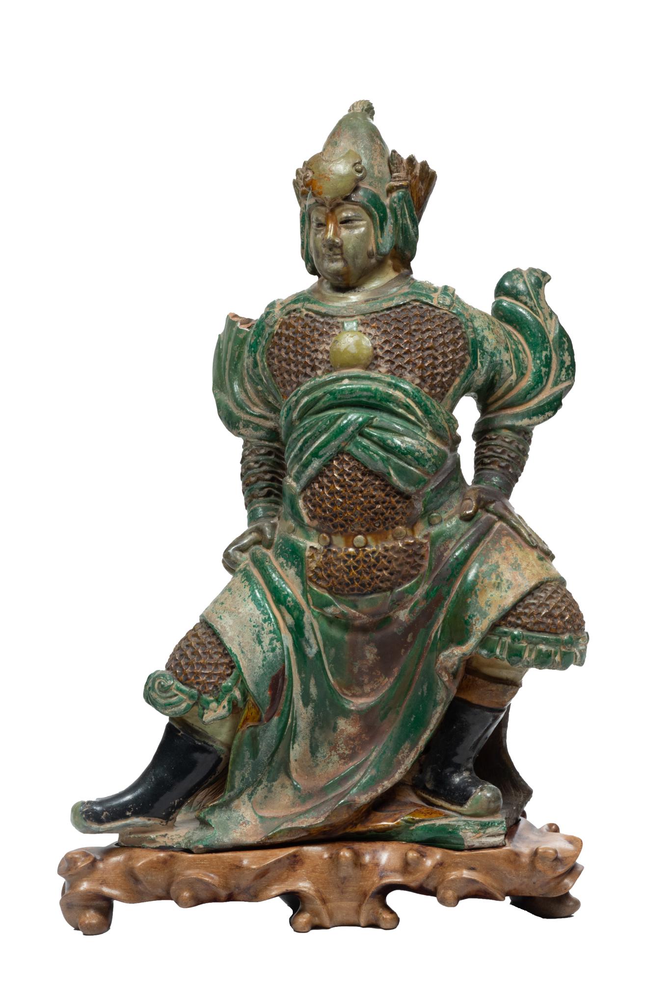 Chinese Wei Tao Stoneware Sancai Glazed Warrior C. 19th.c., H 16'' W 12'' (1 of 6)