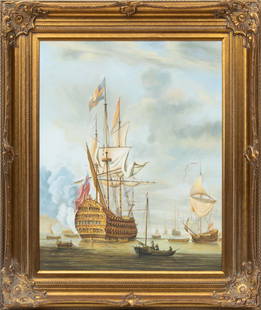 After Willem Van De Velde The Younger Oil On Canvas, 20th C., The English Ship 'Royal Sovereign', H: After Willem Van De Velde The Younger Oil On Canvas, 20th C., The English Ship 'Royal Sovereign', H 30'' W 24'' | 20th-century copy of the painting by Willem Van De Velde the younger "The English Ship