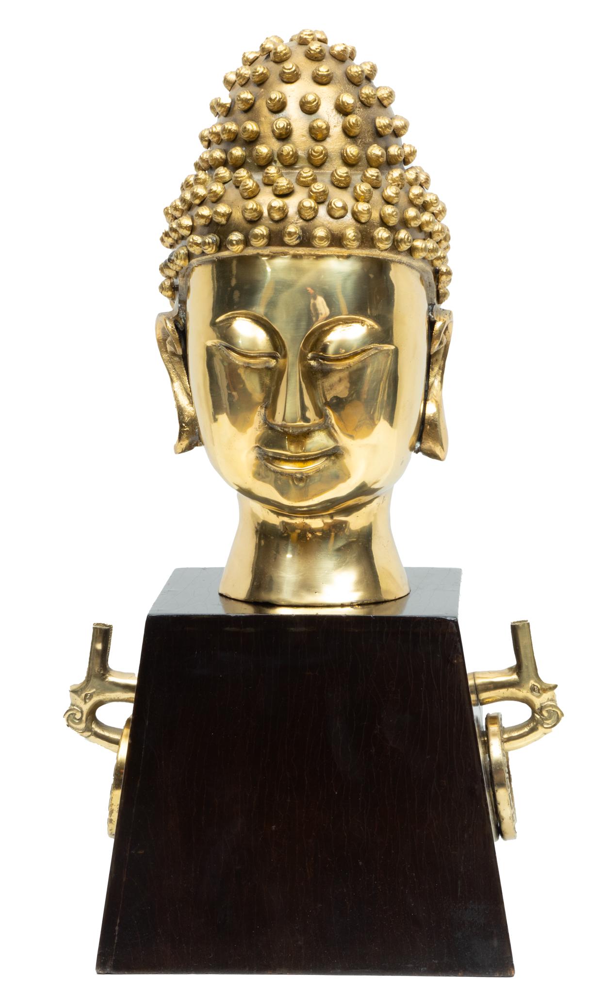Thai Brass Buddha Head, H 13.5'' W 7.5'' Depth 7.5'' (1 of 4)