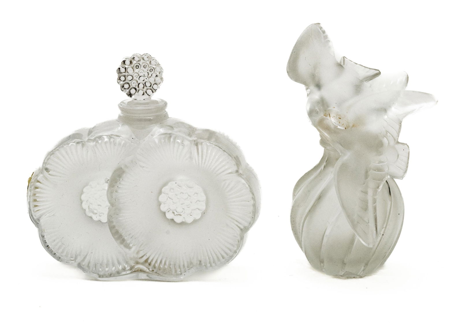 Lalique (French) 'L'air Du Temps Tactice' & 'Deux Fleurs' Crystal Perfume Bottles, H 4'' Dia. 2'' 2 (1 of 4)