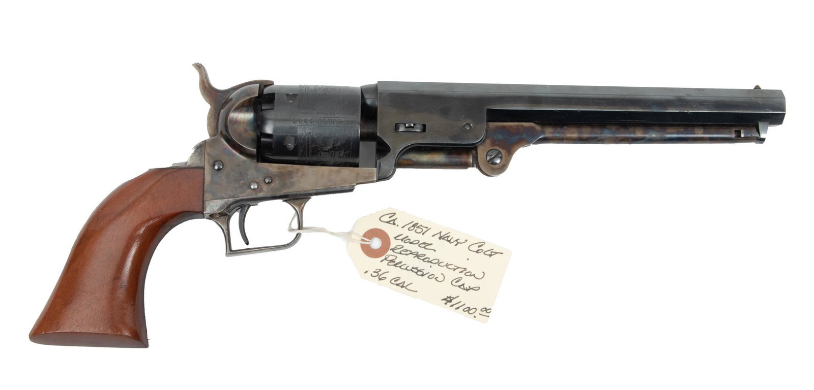 Colt M1851 Navy 2nd Generation Reissue, Percussion Cap Pistol, .36 Cal, C. 1973, 7.5" Barrel, SN: Colt M1851 Navy 2nd Generation Reissue, Percussion Cap Pistol, .36 Cal, C. 1973, 7.5" Barrel, SN 9916 | Matching serial numbers of 9916. 1973 Colt reissue of the model 1851 Navy revolver. Cylinder eng
