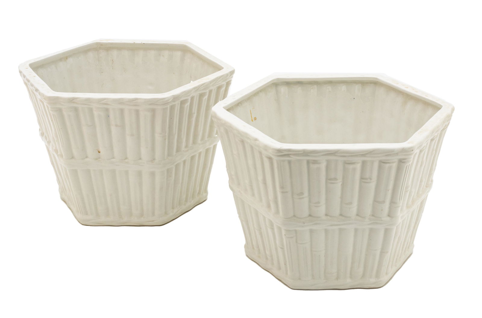 Mottahedeh (Italy) Glazed White Porcelain Jardinieres Pair H 8'' Dia. 11'' (1 of 3)
