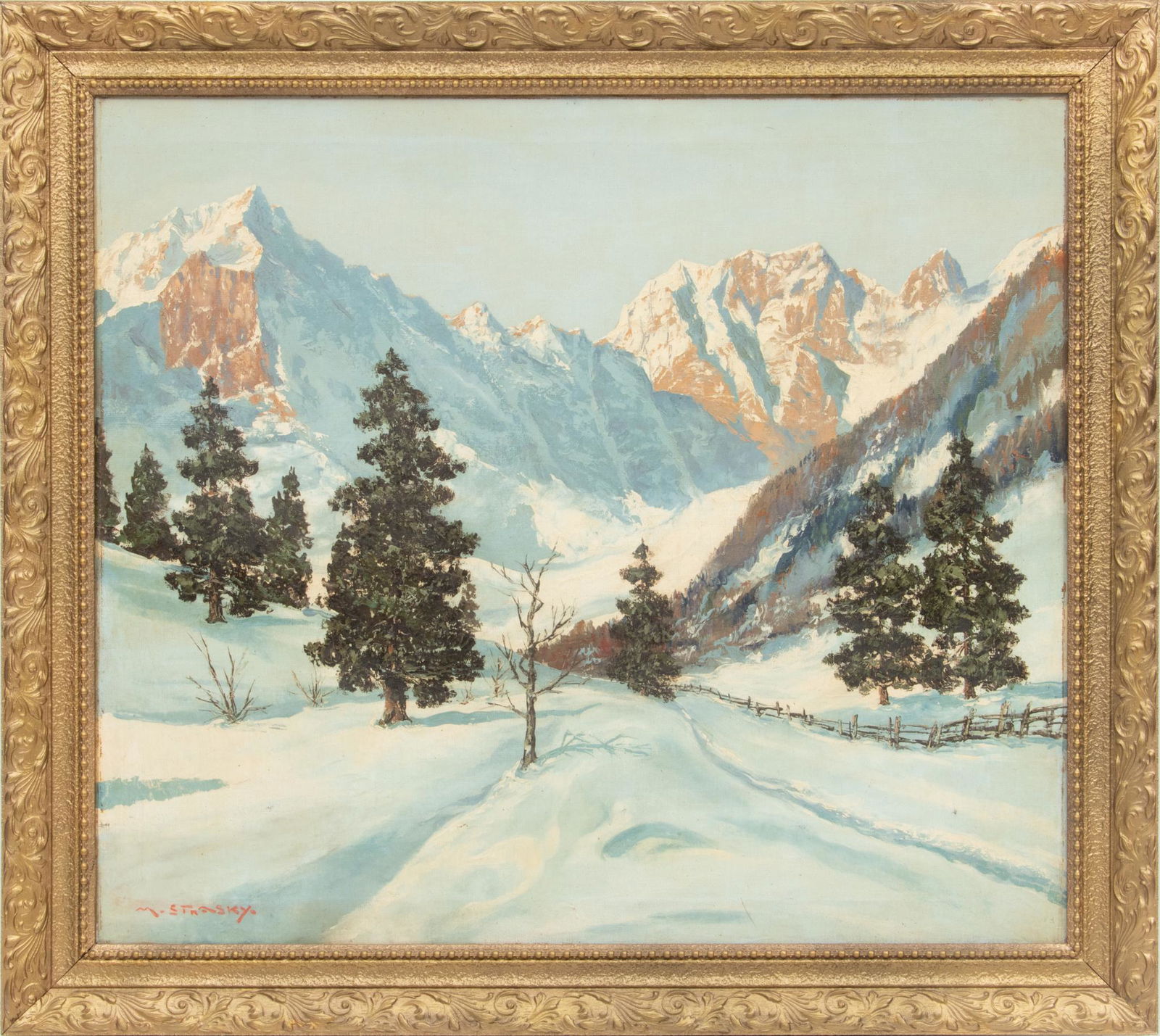 Maximillian Strasky (Austrian, 1895) Oil On Canvas, Alpine Landscape, H 26.5'' W 31.5'' (1 of 4)
