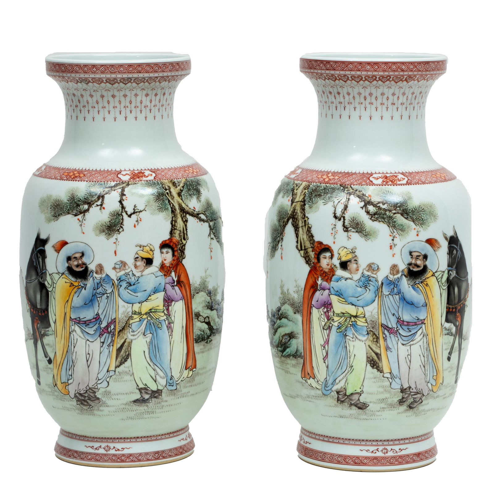 Pair of Chinese Porcelain Handpainted Vases, H 17.25'' Dia. 9'' (1 of 7)