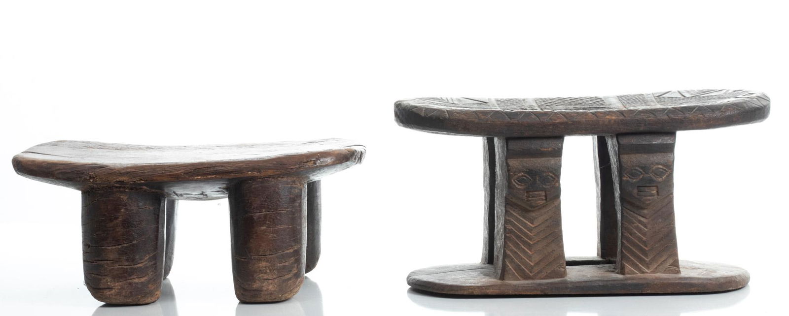 African Carved Wood Chairs/Stools, 2 pcs (1 of 5)