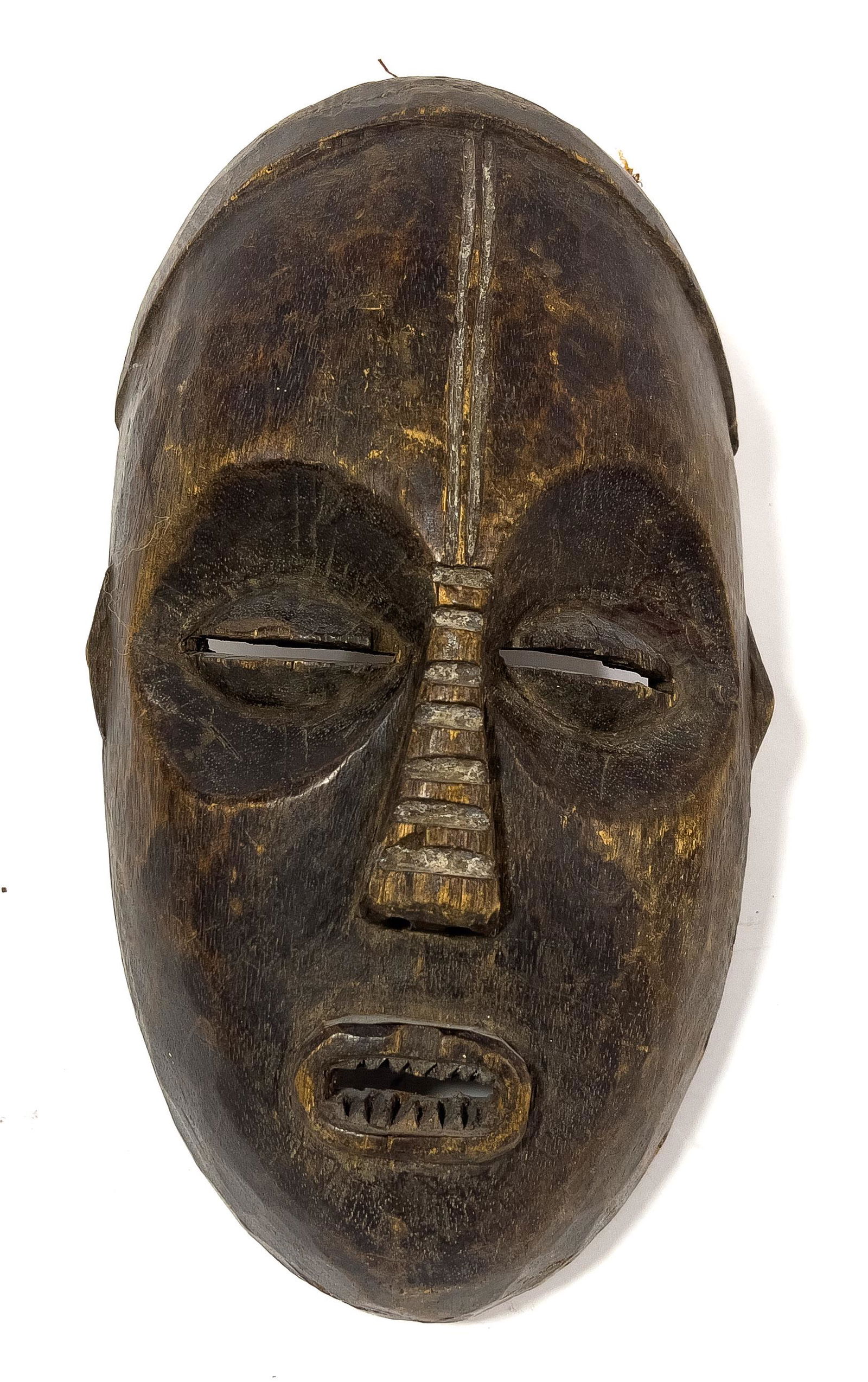 African Polychrome Carved Wood Kuba Mask, H 15", W 7.5", D 4" Congo (1 of 3)