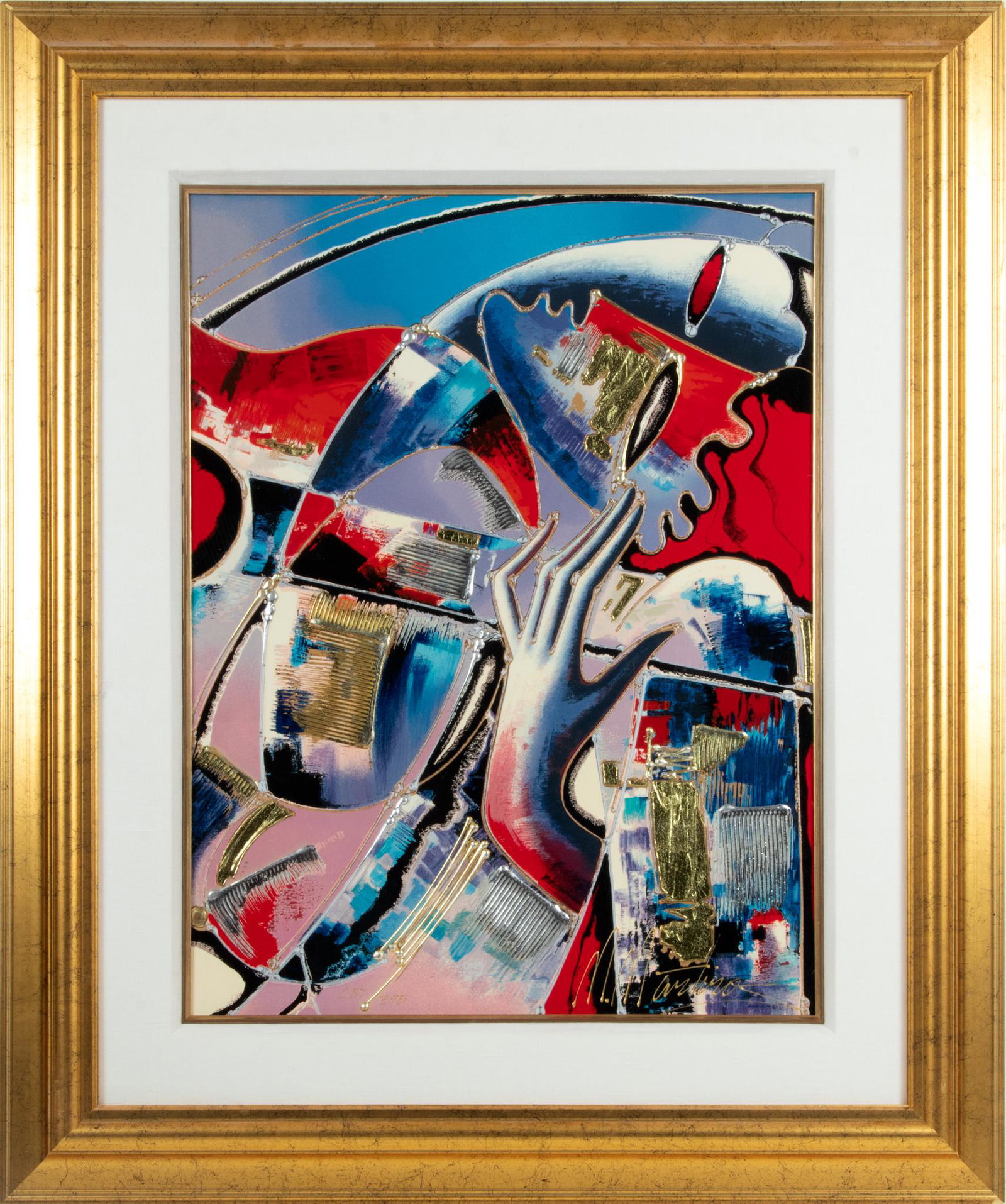 Manoukian Martiros, Armenian, Serigraph Embellished With Gold "Dream Serenade", H 27'' W 21'': Manoukian Martiros, Armenian, Serigraph Embellished With Gold "Dream Serenade", H 27'' W 21'' | #287/395 Signed. Frame 40" x 34". Norwegian Star label.