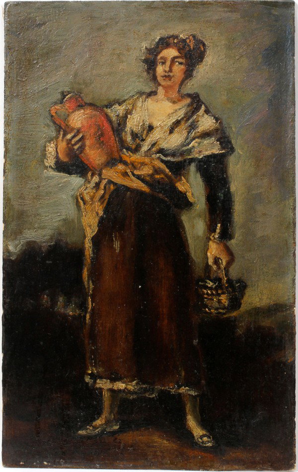HUNGARIAN OIL ON BOARD, 20" X 12": HUNGARIAN OIL ON BOARD, 20" X 12", YOUNG WOMAN WITH WATER URN:Not signed; unframed. From the Estate of Mary Grace Pribanyec, Lincoln Park, Mich.