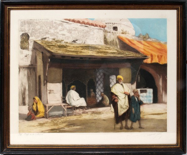 RAOUL SERRES (1881-1971), ETCHING, 17" X 22": RAOUL SERRES (1881-1971), ETCHING, 17" X 22", 'ARABIAN CAFÉ AT TUNIS':Published in Paris. Pencil signed.