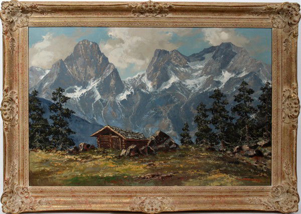 MAXIMILIAN STRASKY (1895-), OIL ON CANVAS,: MAXIMILIAN STRASKY (1895-), OIL ON CANVAS, C. 1950, 24" X 36", ALPINE LANDSCAPE:Signed lower right, framed. Maximilian Strasky, Austrian, born 1895. From the Estate of Gloria Vuici - Smith, Grosse Poi