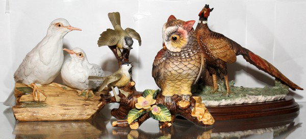ARNART PORCELAIN BIRDS, THREE, H 7": ARNART PORCELAIN BIRDS, THREE, H 7": From the estate of Audrey Stanko, Sterling Heights, Mi.